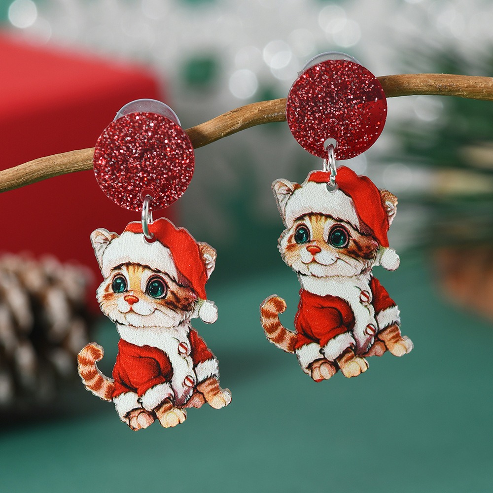 Purplehecate Christmas Santa Claus Cat Earring
