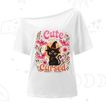 Purplehecate Cute but Cursed Black Cat One Shoulder T-Shirt