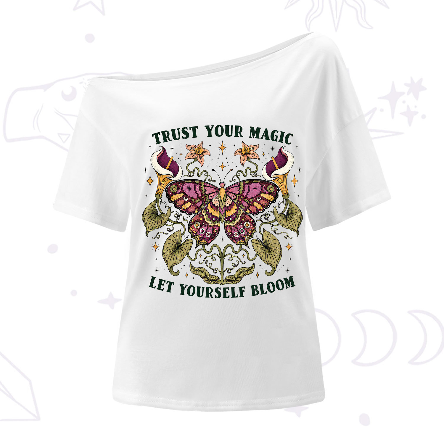 Purplehecate Trust Your Magic Butterfly One Shoulder T-Shirt