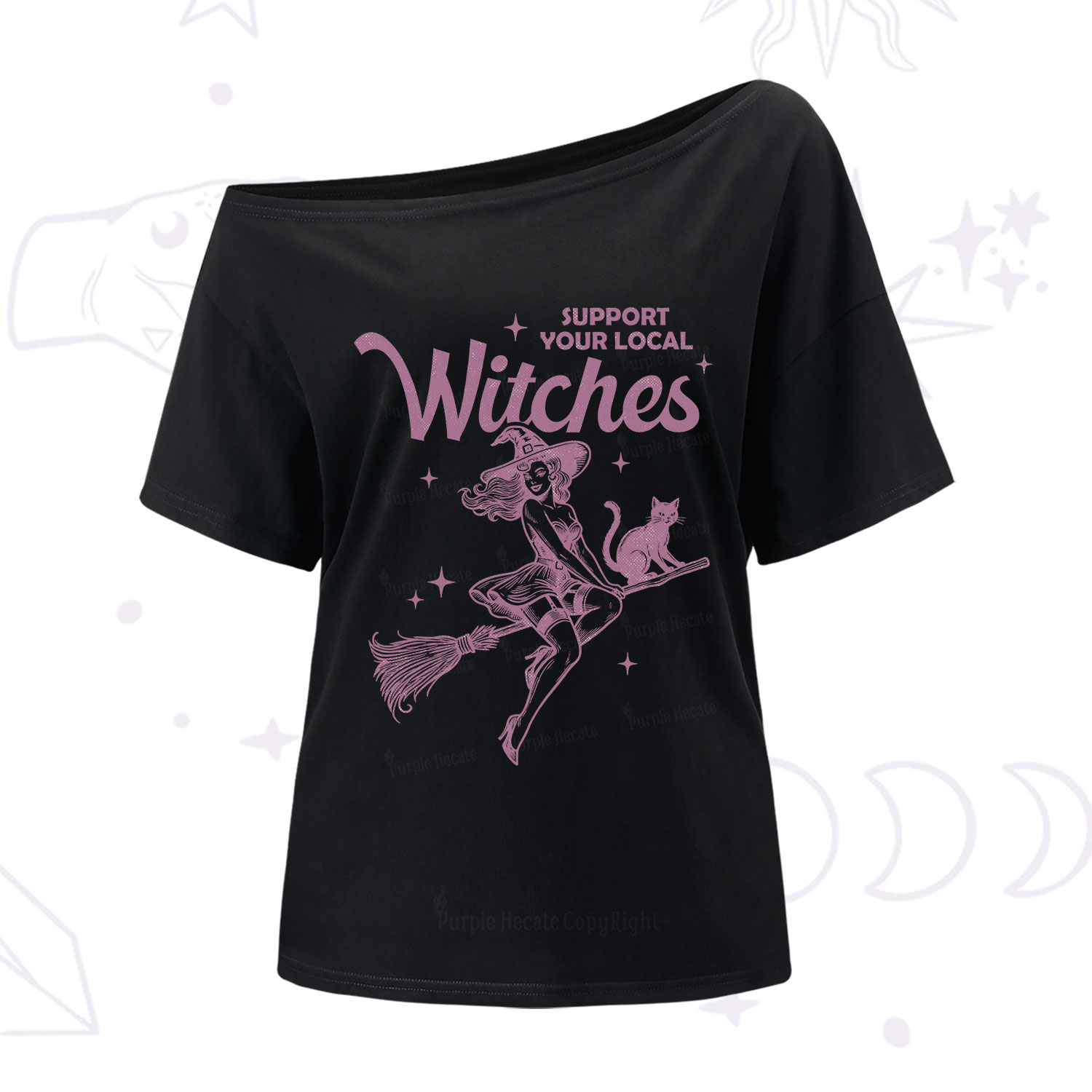 Purplehecate Support Your Local Witches Funny Witch One Shoulder T-Shirt