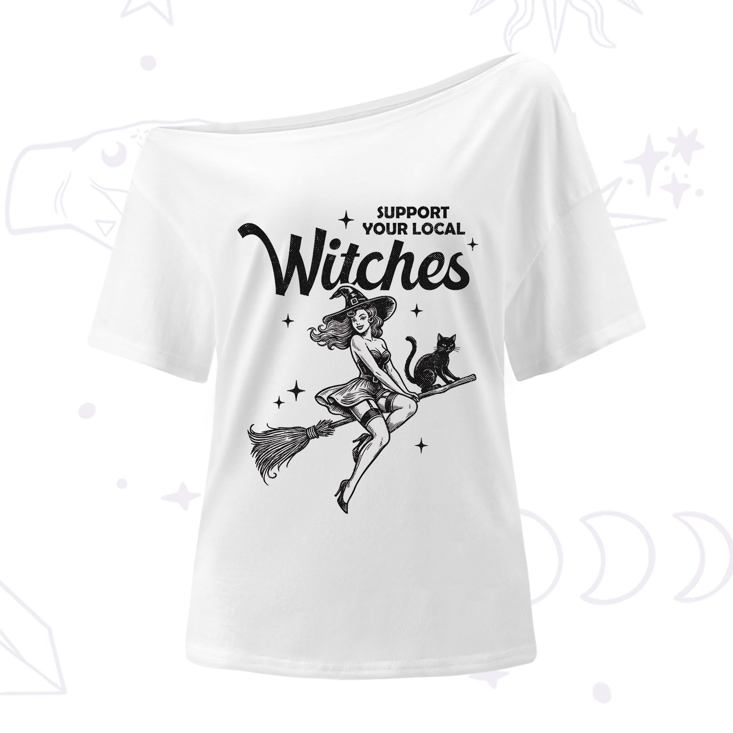 Purplehecate Support Your Local Witches Funny Witch One Shoulder T-Shirt