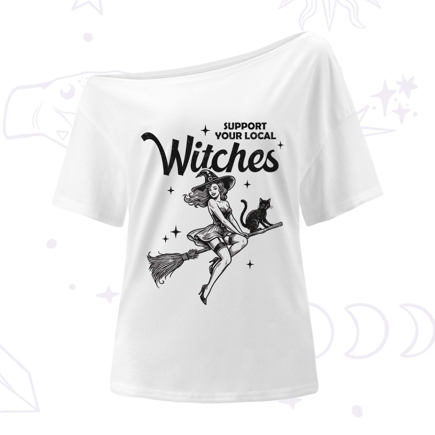Purplehecate Support Your Local Witches Funny Witch One Shoulder T-Shirt