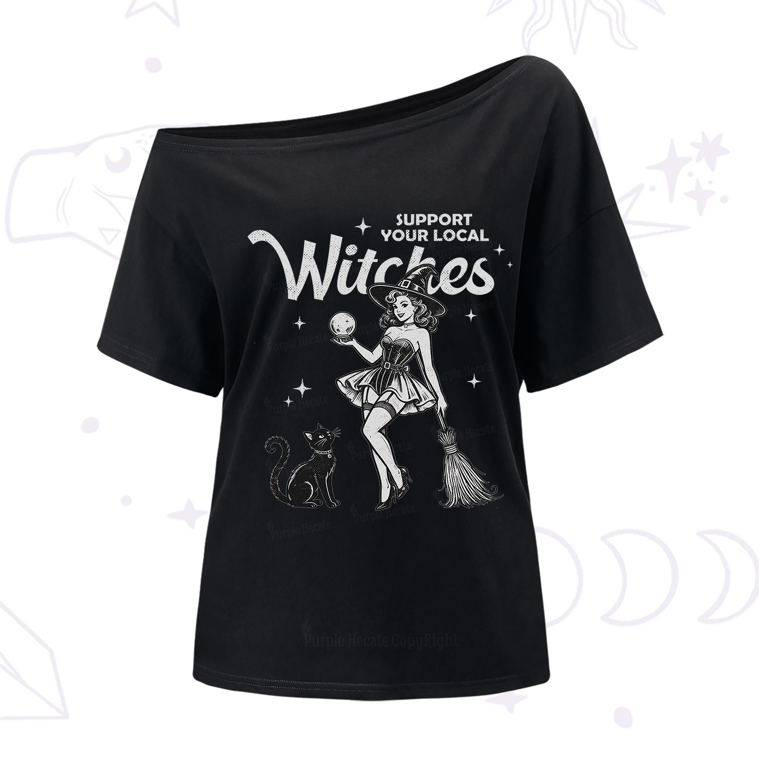 Purplehecate Support Your Local Witches One Shoulder T-Shirt