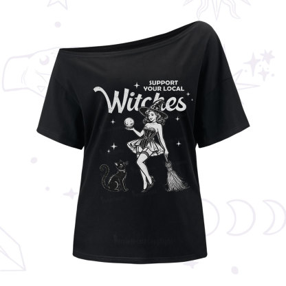 Purplehecate Support Your Local Witches One Shoulder T-Shirt