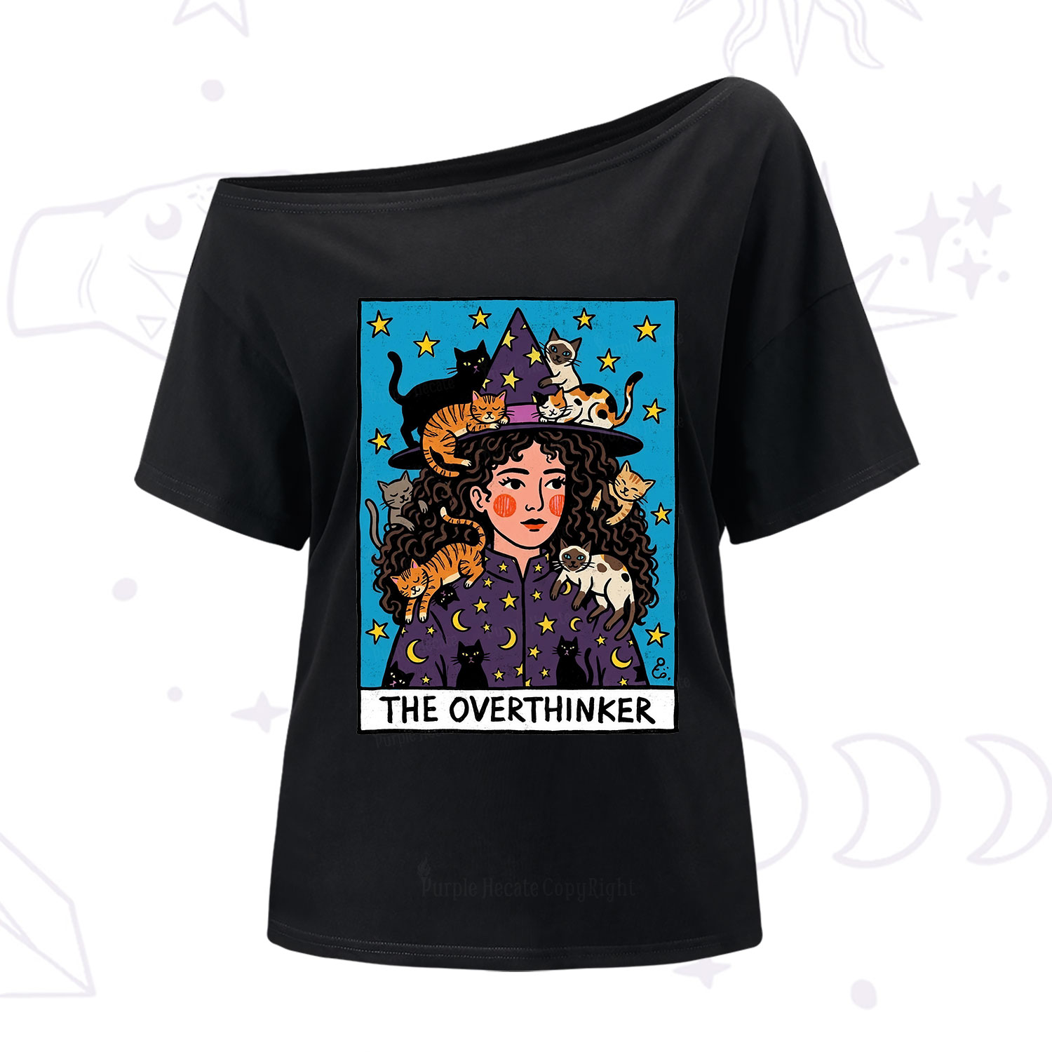 Purplehecate The Overthinker Witch Cat Party One Shoulder T-Shirt