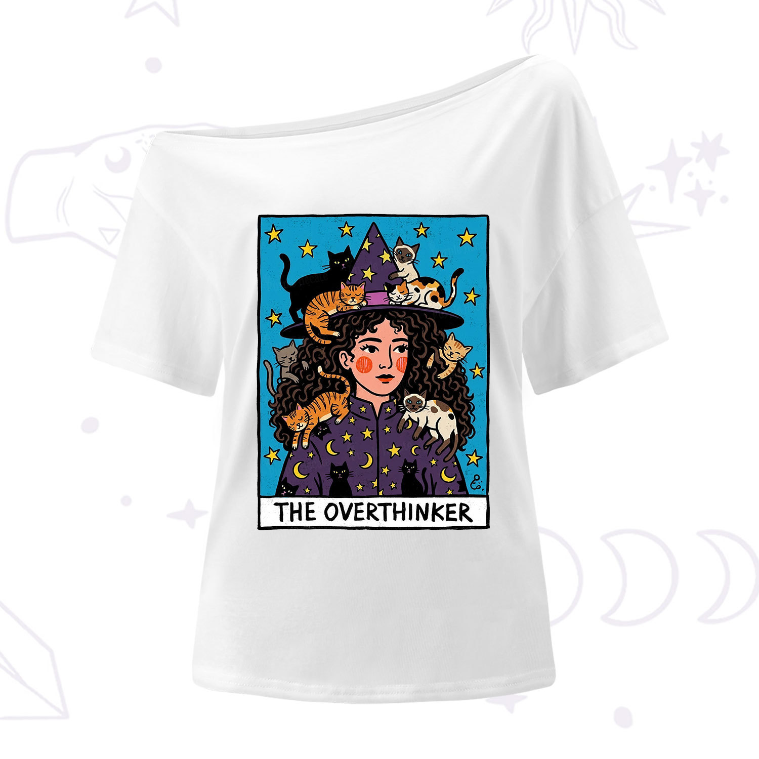 Purplehecate The Overthinker Witch Cat Party One Shoulder T-Shirt
