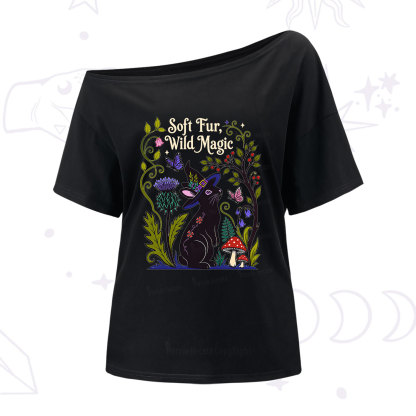 Purplehecate Soft Fur Wild Magic Black Bunny One Shoulder T-Shirt