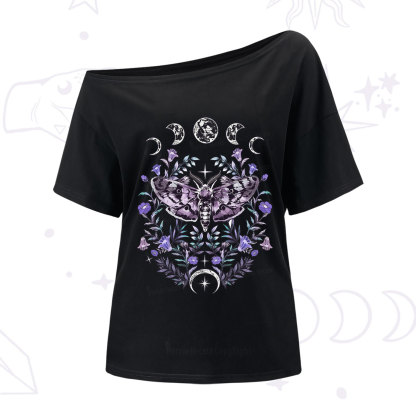 Purplehecate Gothic Mysterious Moth with Moon One Shoulder T-Shirt