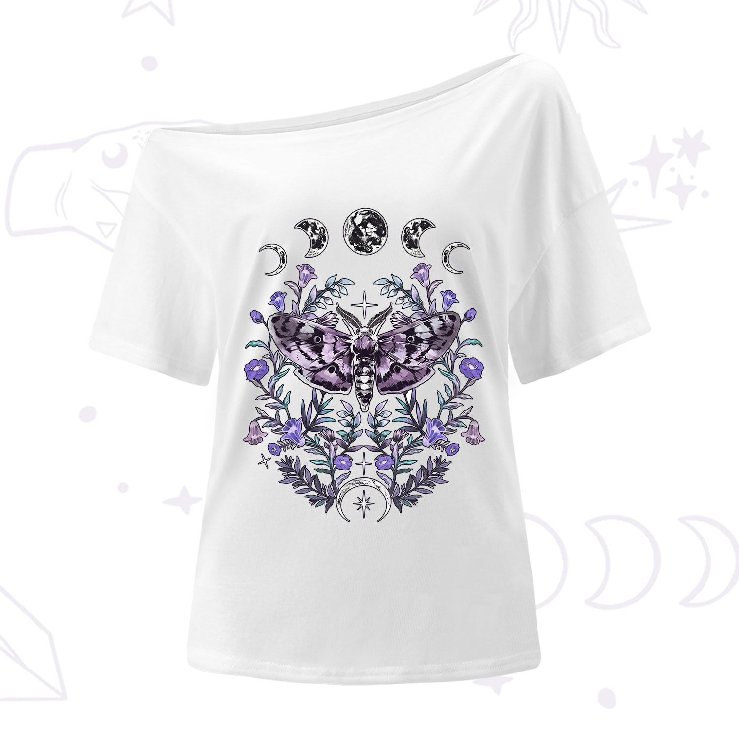 Purplehecate Gothic Mysterious Moth with Moon One Shoulder T-Shirt