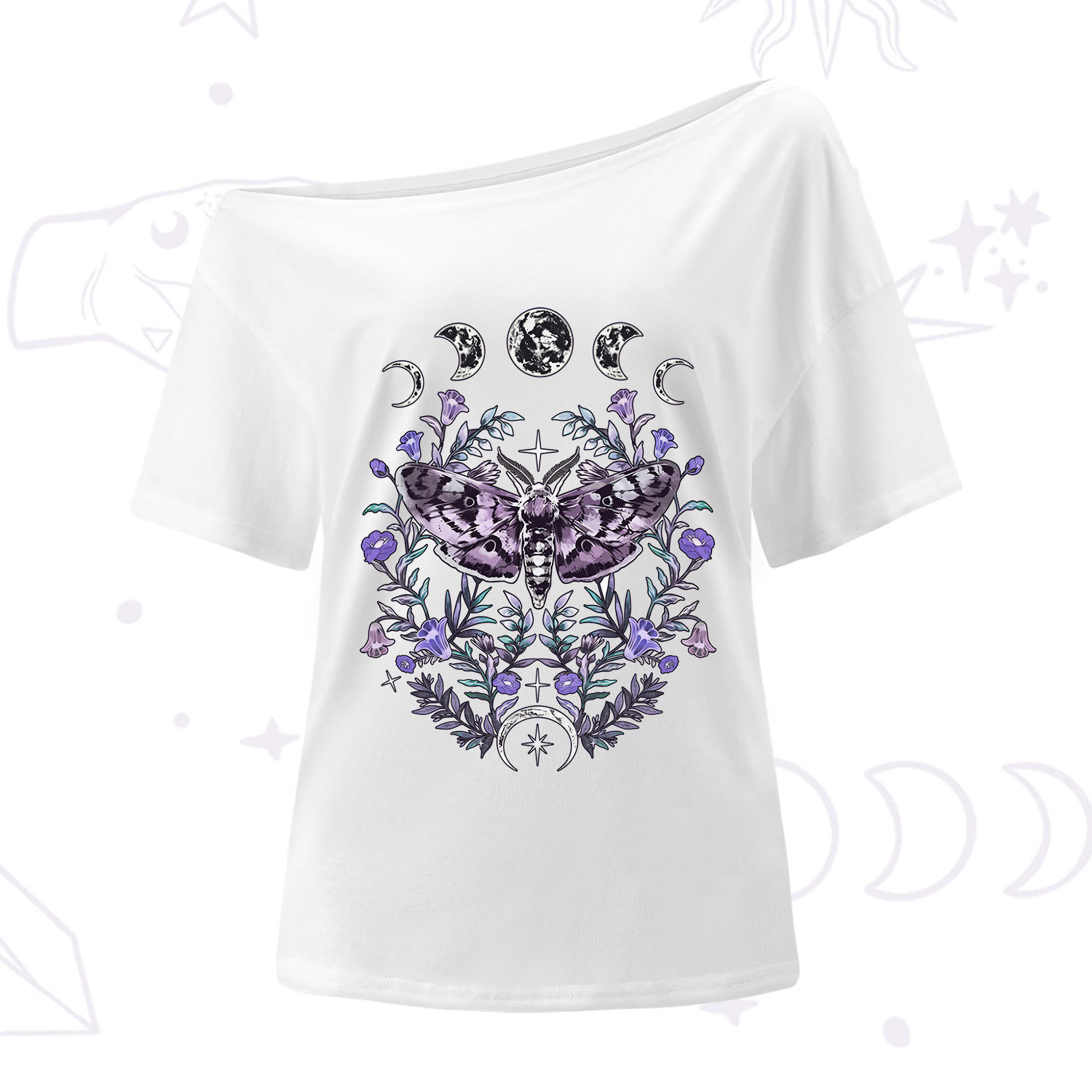 Purplehecate Gothic Mysterious Moth with Moon One Shoulder T-Shirt