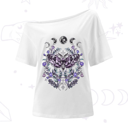 Purplehecate Gothic Mysterious Moth with Moon One Shoulder T-Shirt