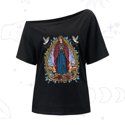 Purplehecate Crystal Rose Madonna One Shoulder T-Shirt