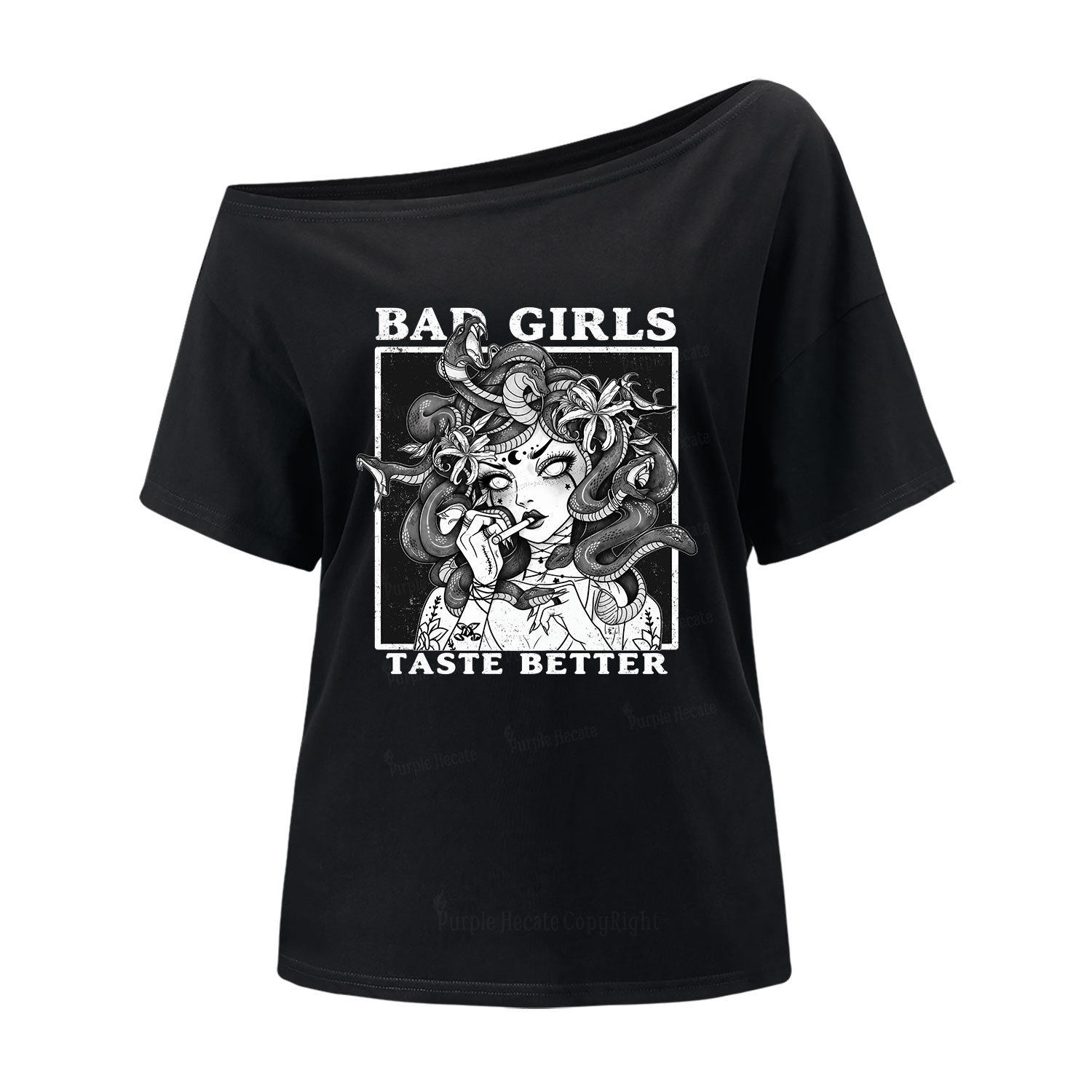 Purplehecate Bad Girls Taste Better Medusa One Shoulder T-Shirt
