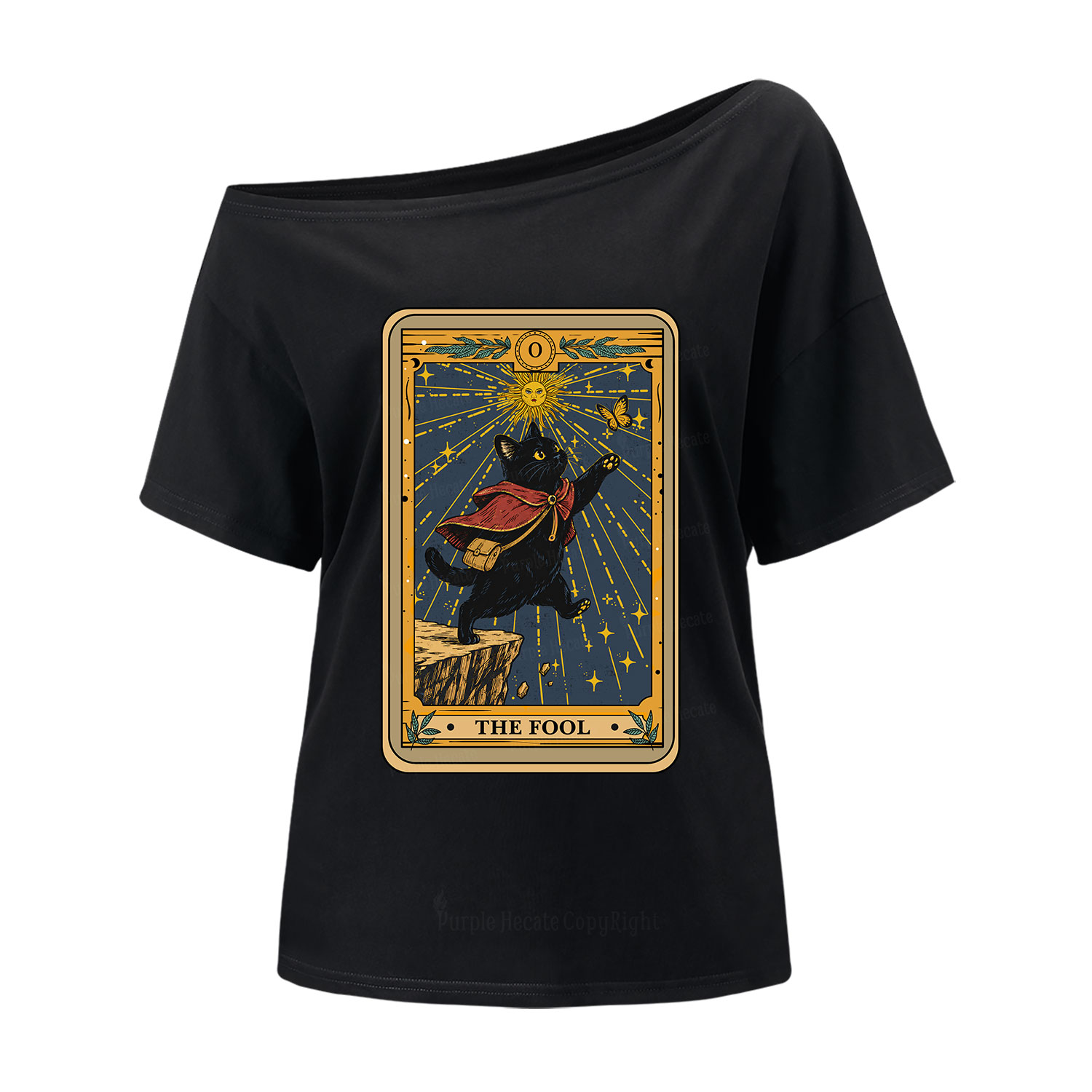 Purplehecate The Black Cat Fool Tarot One Shoulder T-Shirt