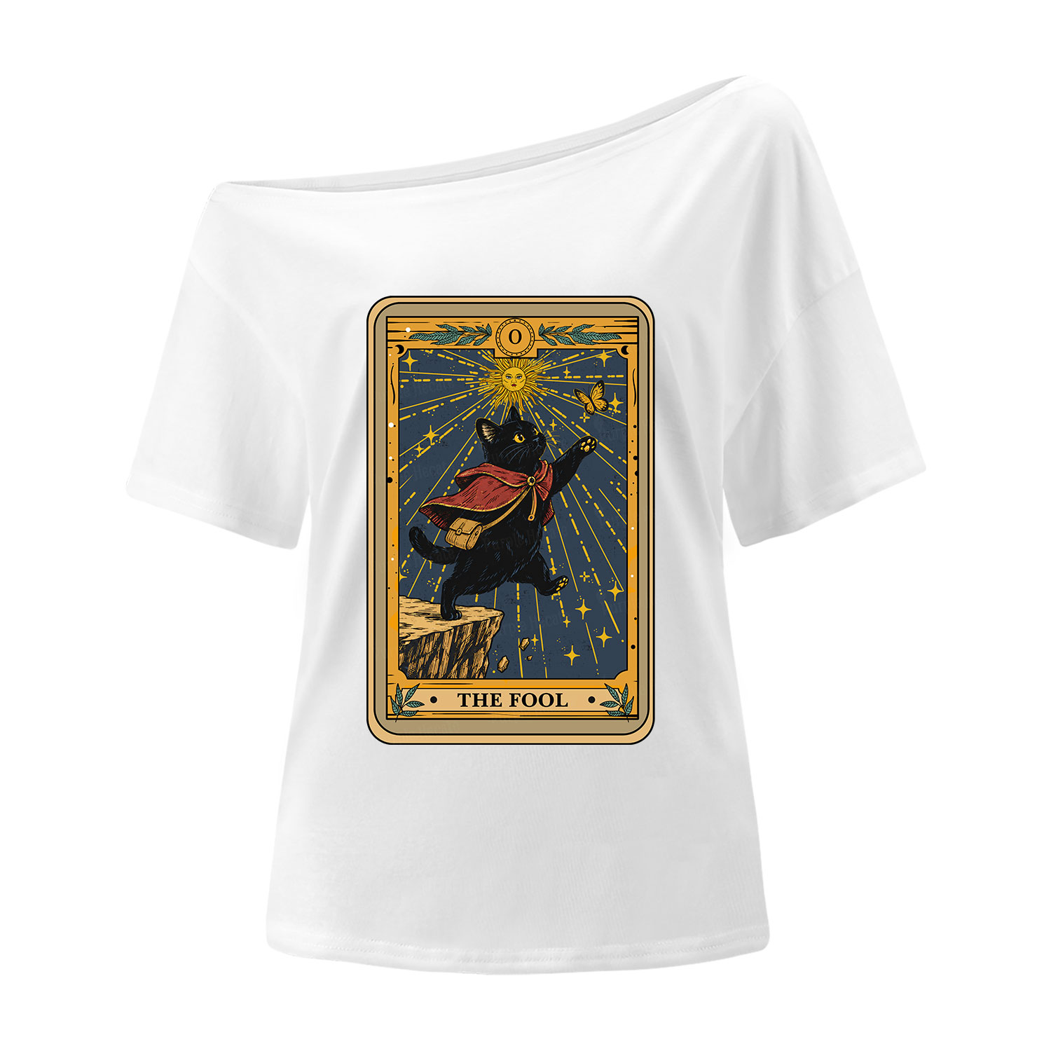 Purplehecate The Black Cat Fool Tarot One Shoulder T-Shirt