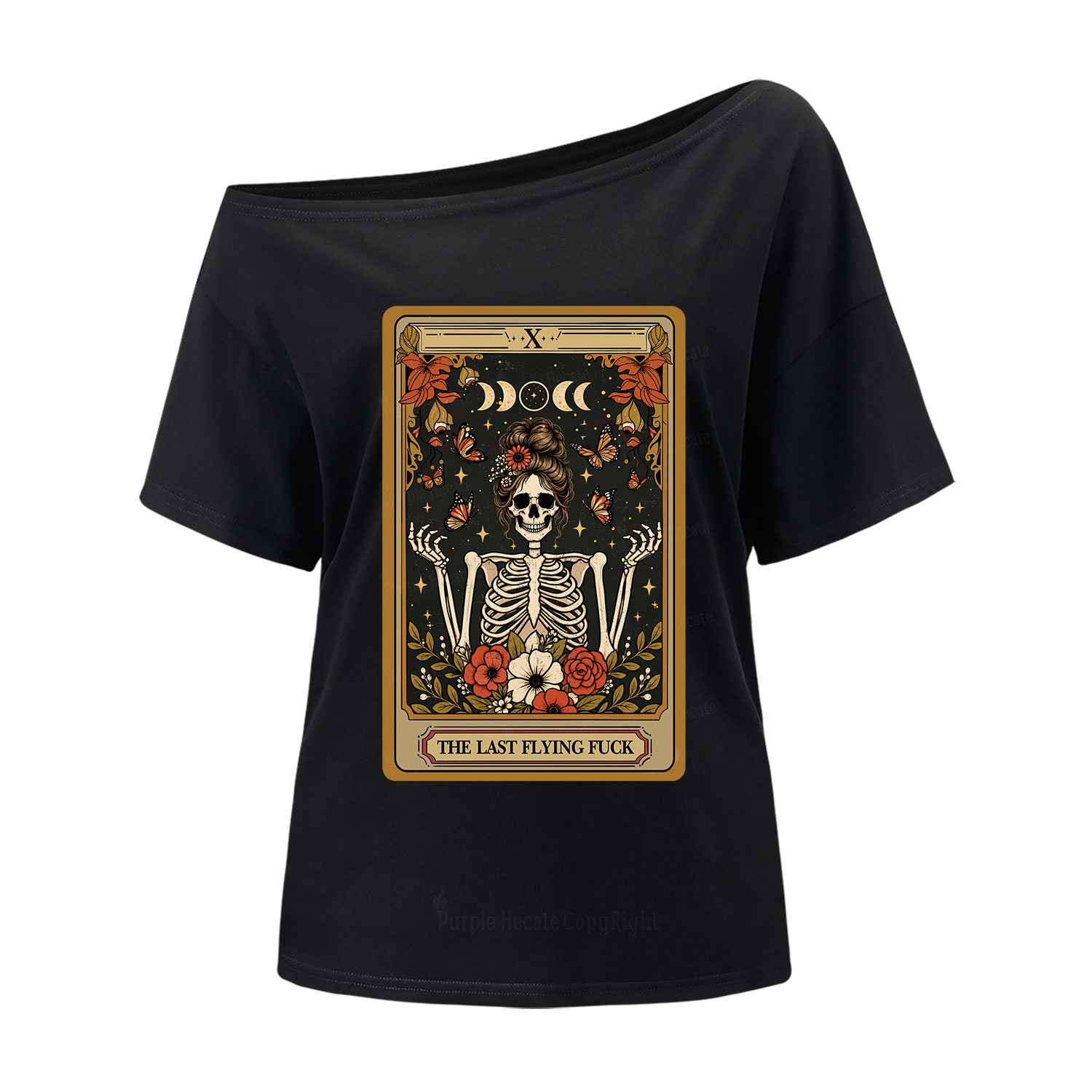 Purplehecate The Last Flying Fuck Tarot Skeleton One Shoulder T-Shirt