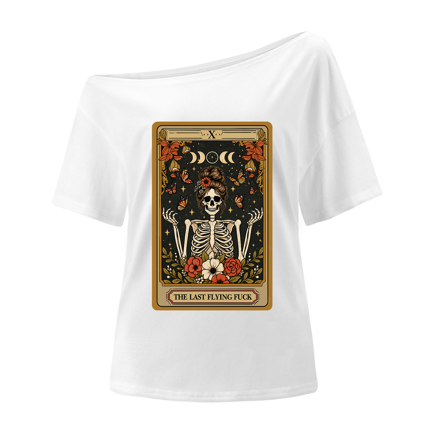 Purplehecate The Last Flying Fuck Tarot Skeleton One Shoulder T-Shirt