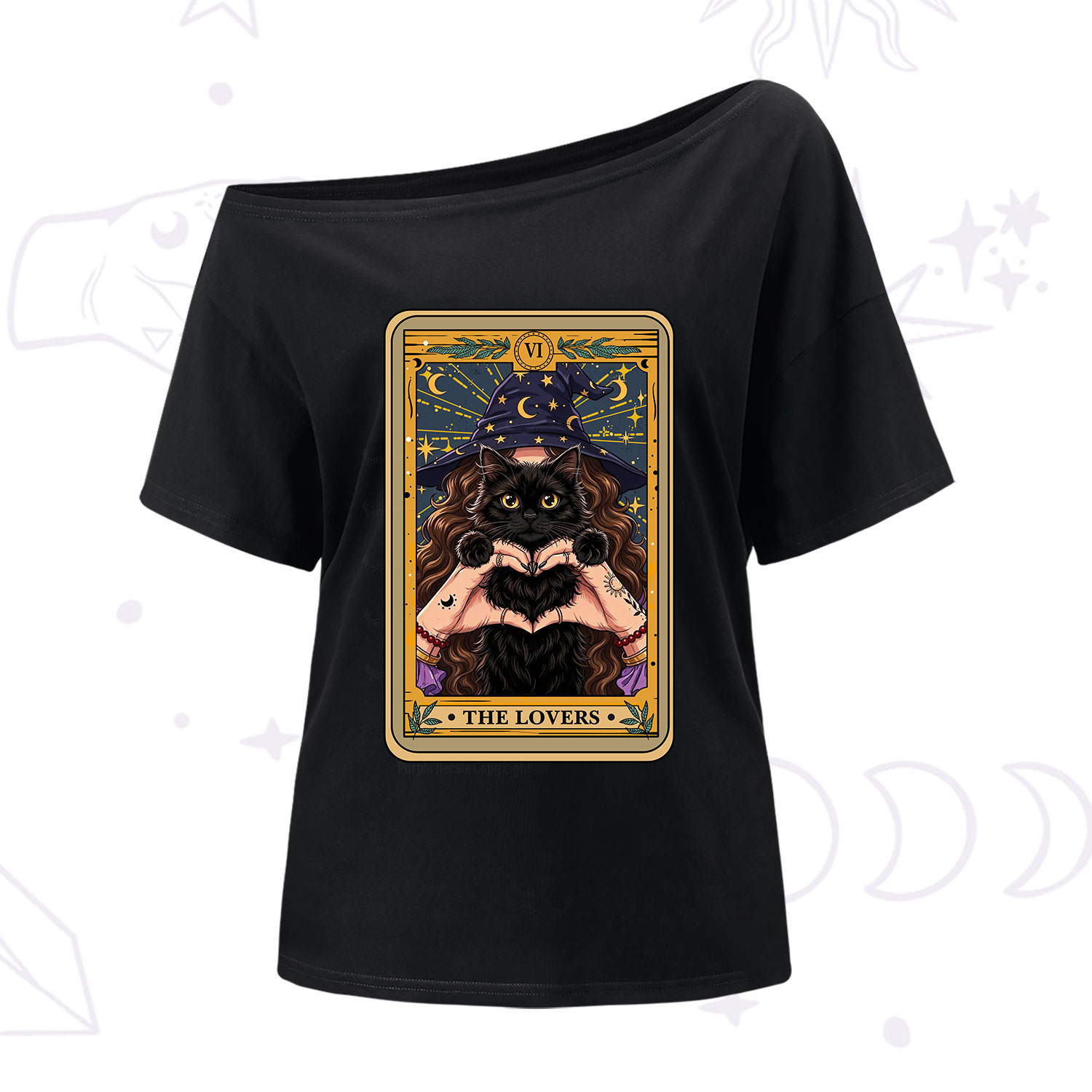 Purplehecate The Lover Tarot Witch Cat One Shoulder T-Shirt
