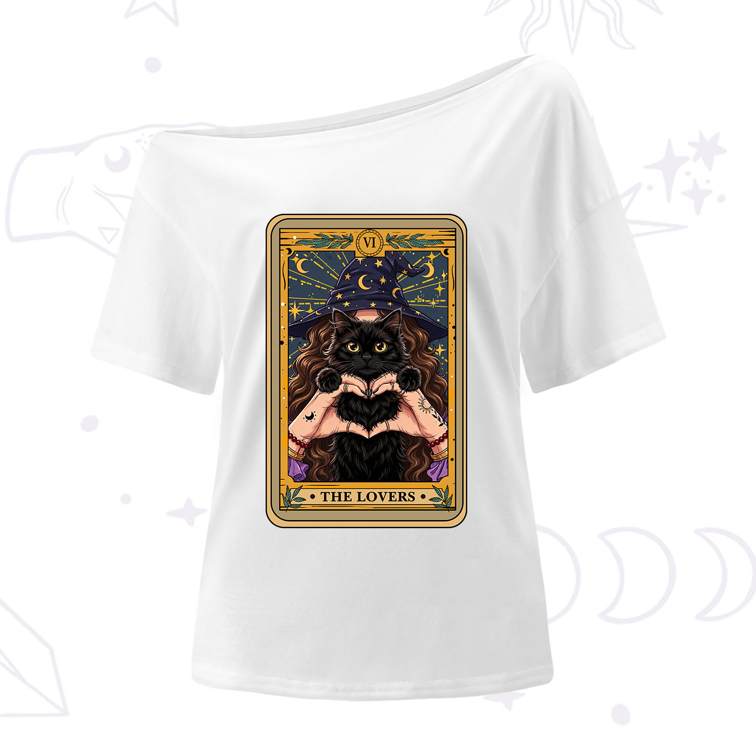 Purplehecate The Lover Tarot Witch Cat One Shoulder T-Shirt