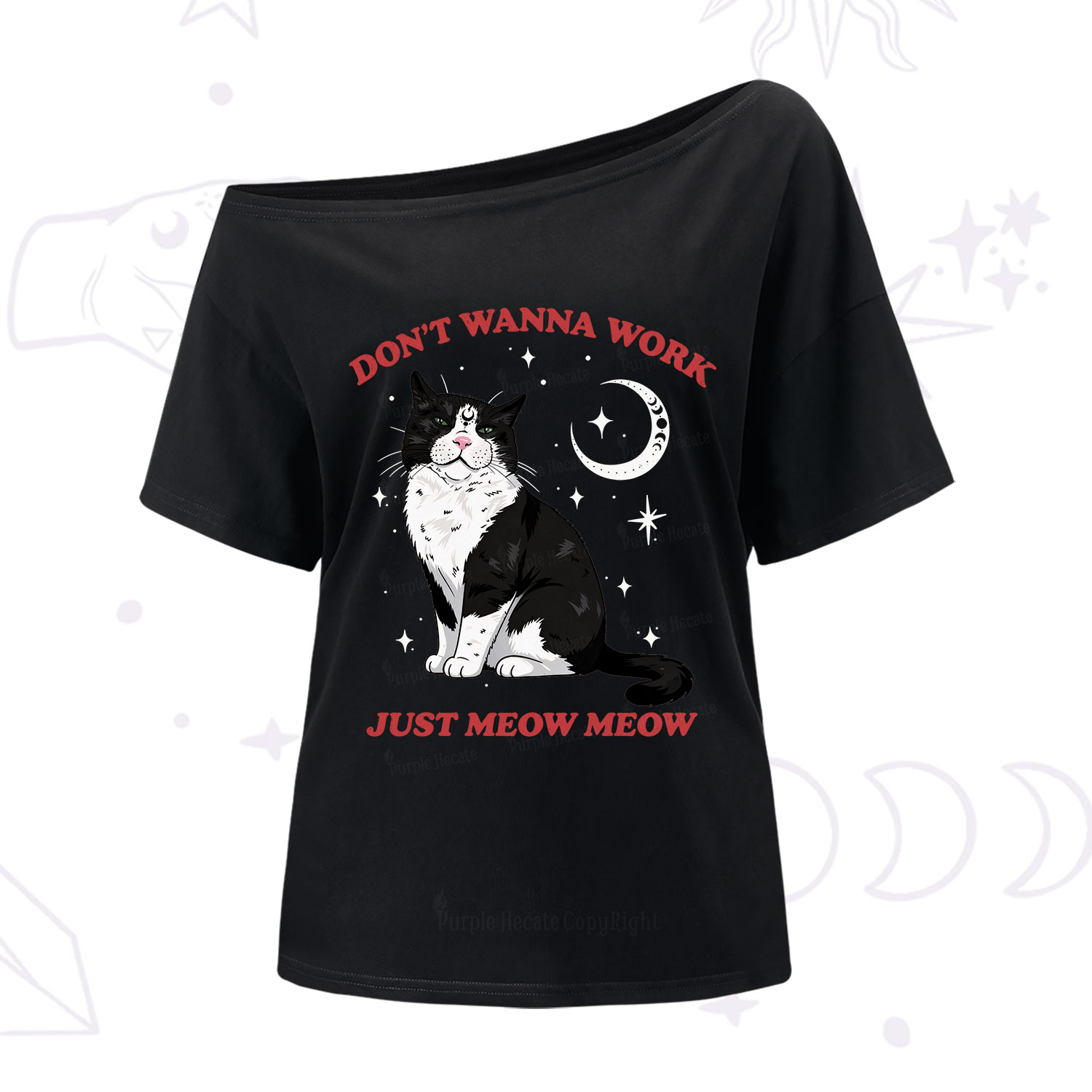 Purplehecate Don't Wanna Work Just Meow Meow One Shoulder T-Shirt