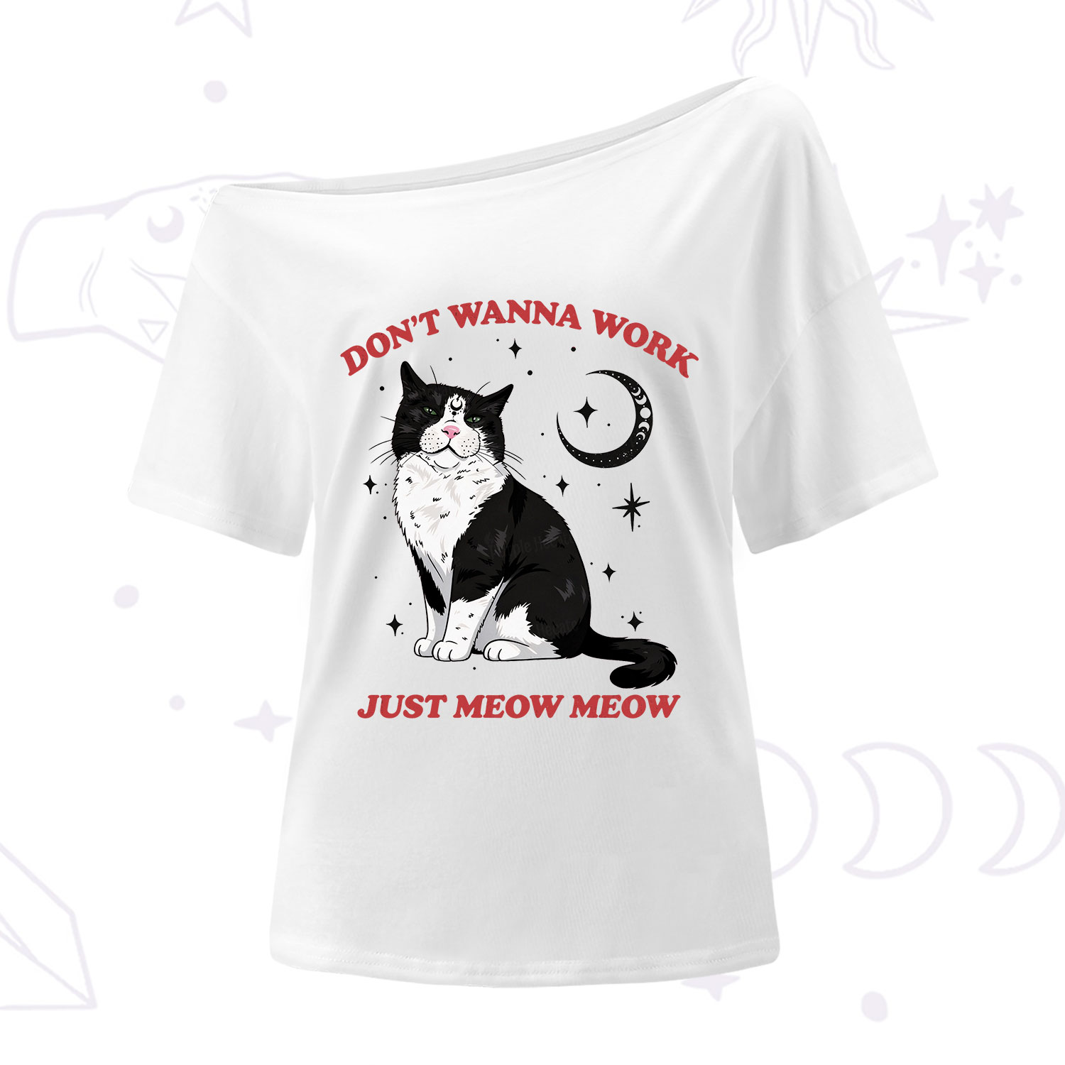 Purplehecate Don't Wanna Work Just Meow Meow One Shoulder T-Shirt