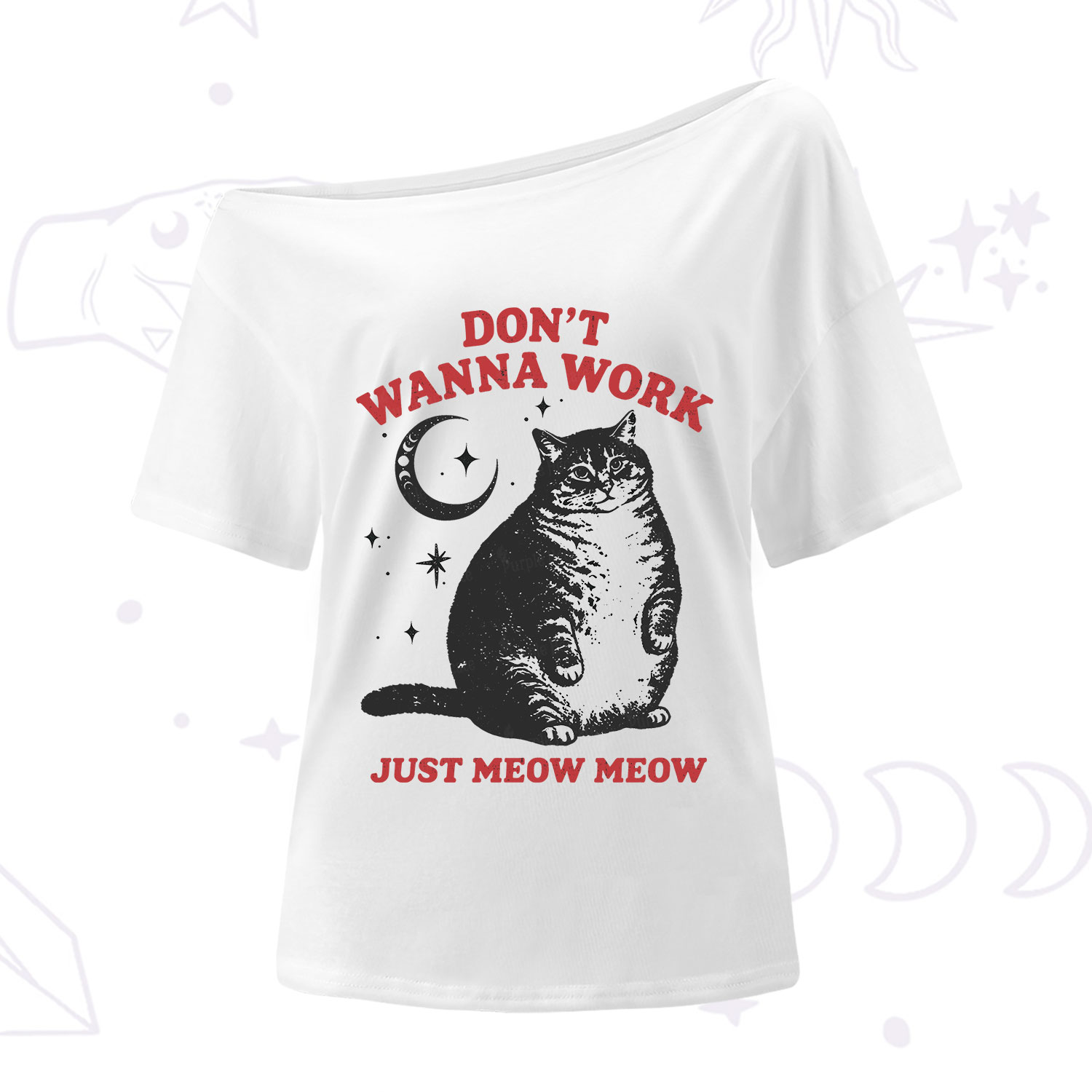 Purplehecate Don't Wanna Work Just Meow Meow One Shoulder T-Shirt