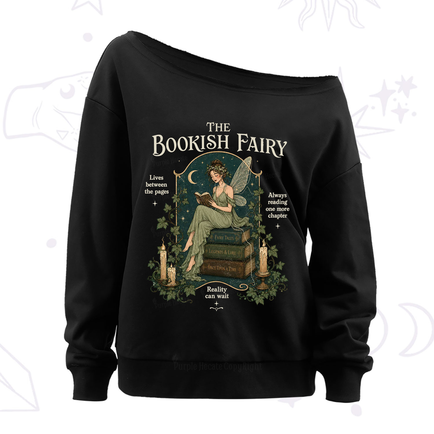 Purplehecate The Bookish Fairy Off The Shoulder Sweatshirt