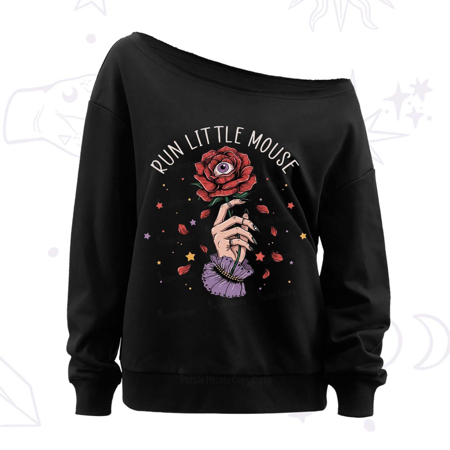 Purplehecate Run Little Mouse Off The Shoulder Sweatshirt