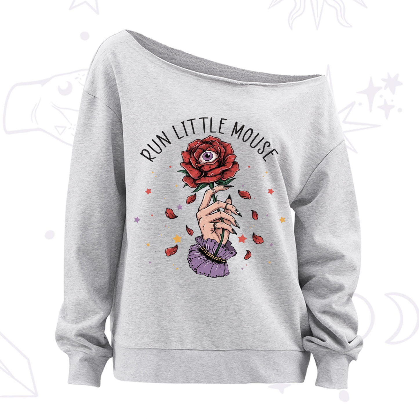 Purplehecate Run Little Mouse Off The Shoulder Sweatshirt