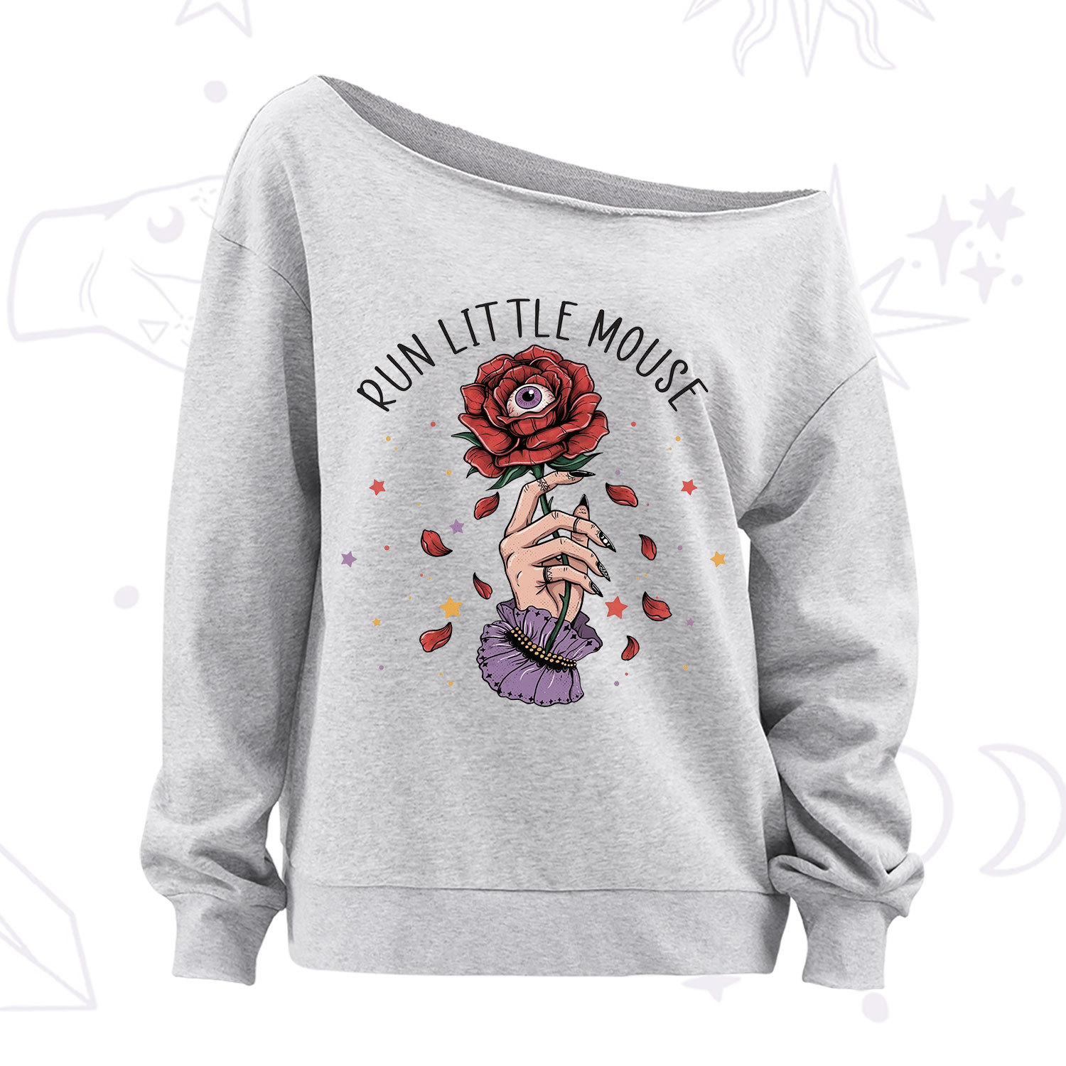 Purplehecate Run Little Mouse Off The Shoulder Sweatshirt