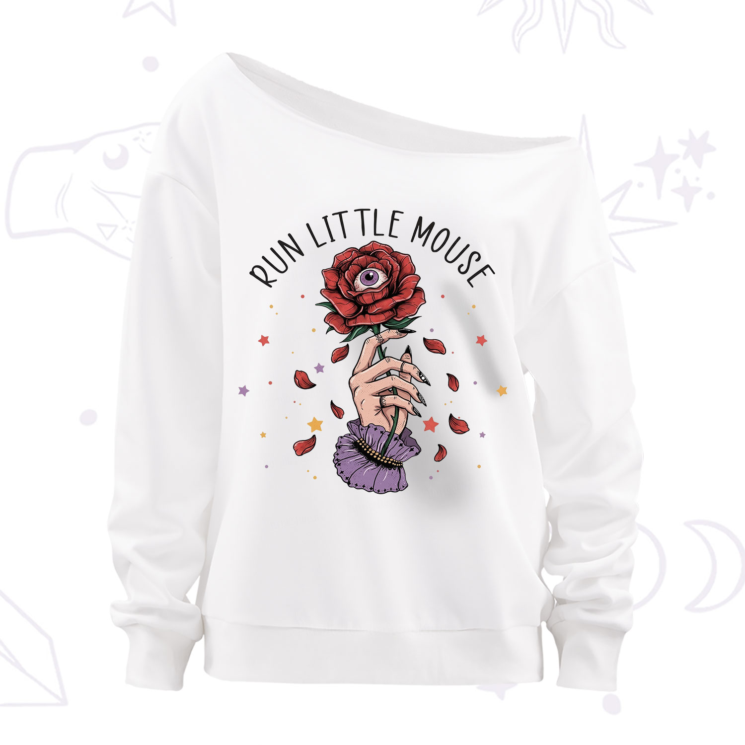 Purplehecate Run Little Mouse Off The Shoulder Sweatshirt