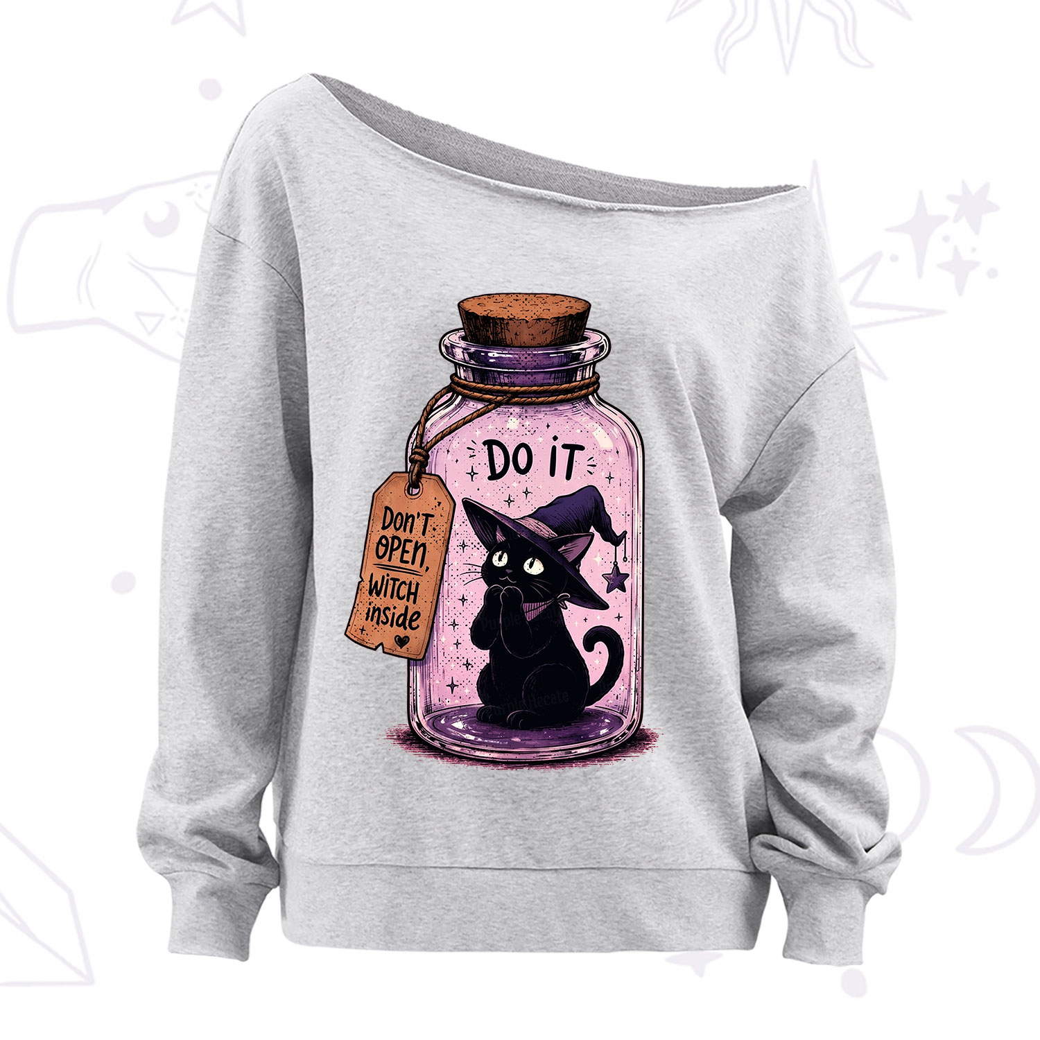Purplehecate Witchy Cat in a Bottle Off The Shoulder Sweatshirt