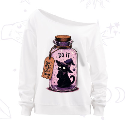 Purplehecate Witchy Cat in a Bottle Off The Shoulder Sweatshirt
