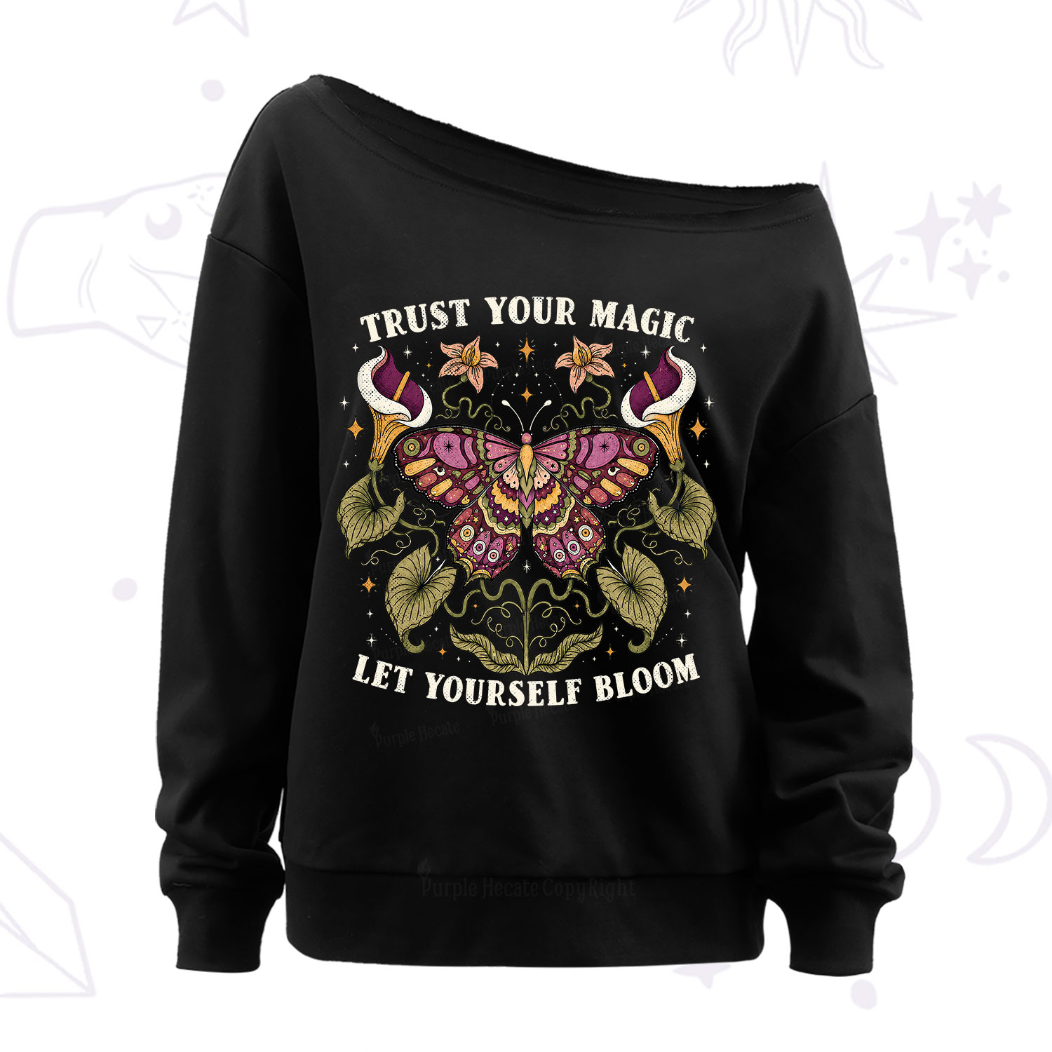 Purplehecate Trust Your Magic Butterfly Off The Shoulder Sweatshirt