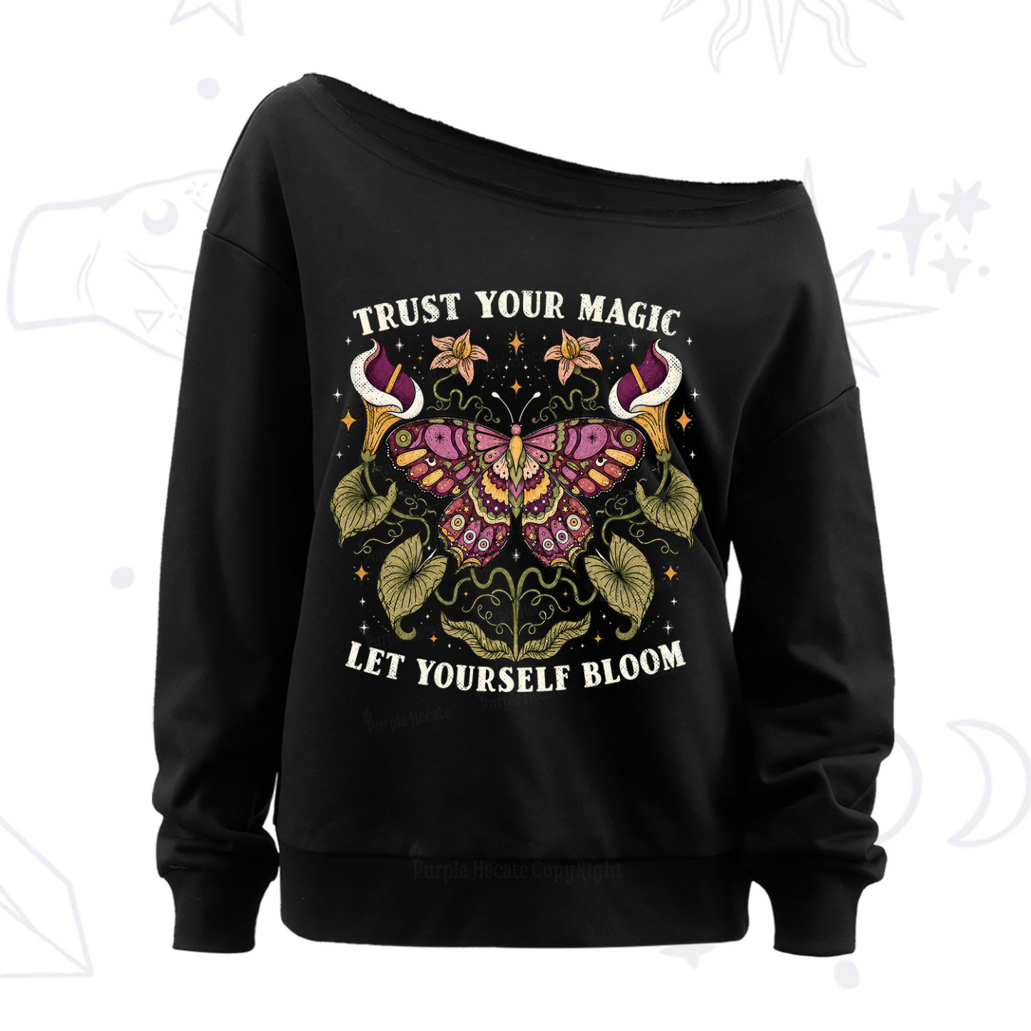 Purplehecate Trust Your Magic Butterfly Off The Shoulder Sweatshirt