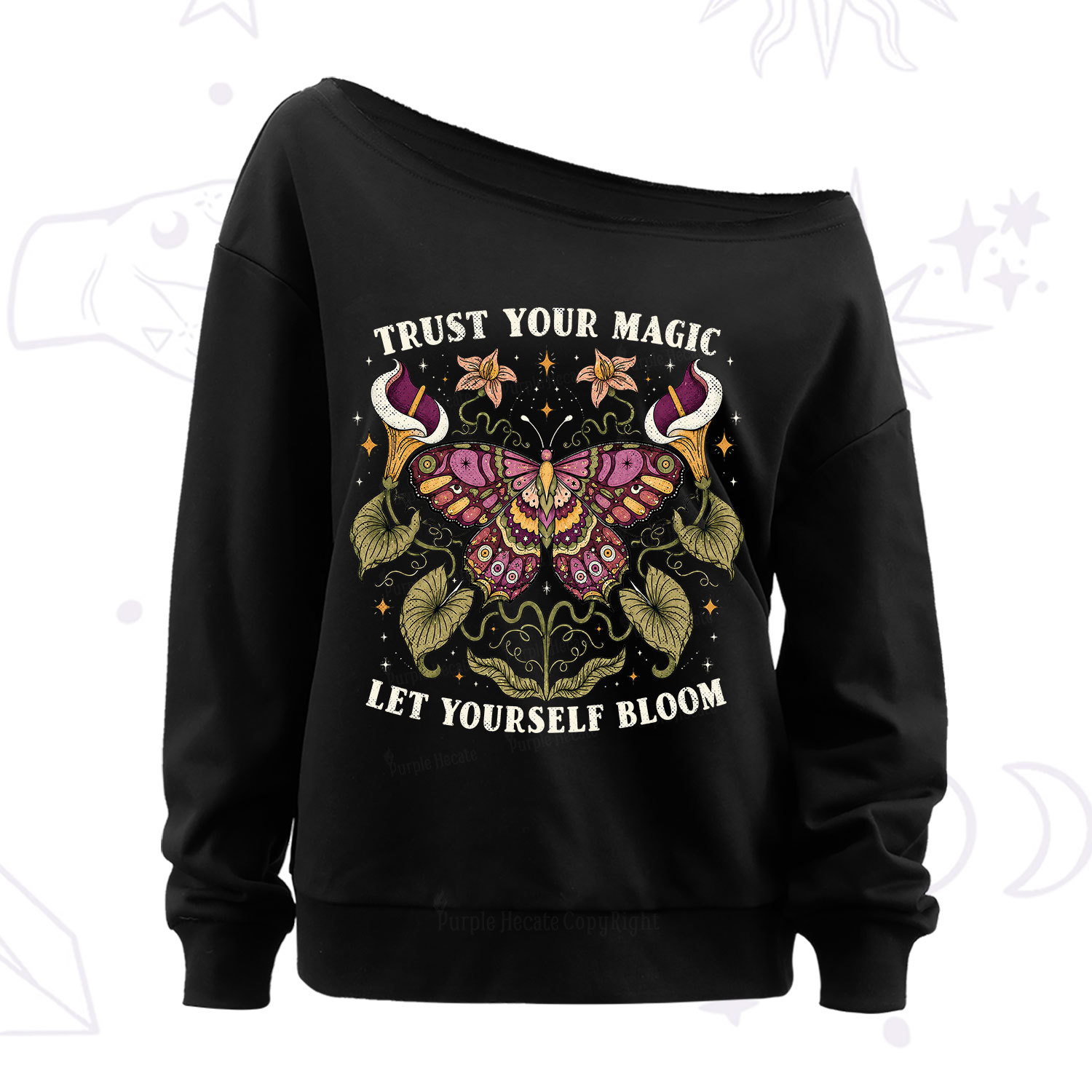 Purplehecate Trust Your Magic Butterfly Off The Shoulder Sweatshirt