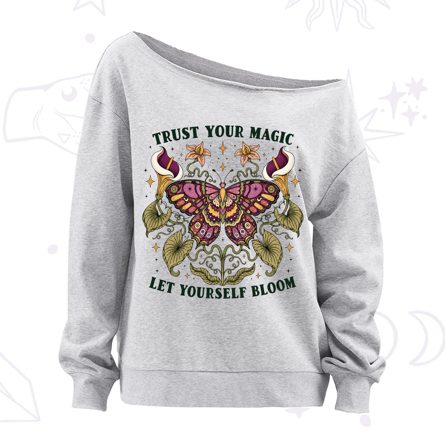 Purplehecate Trust Your Magic Butterfly Off The Shoulder Sweatshirt