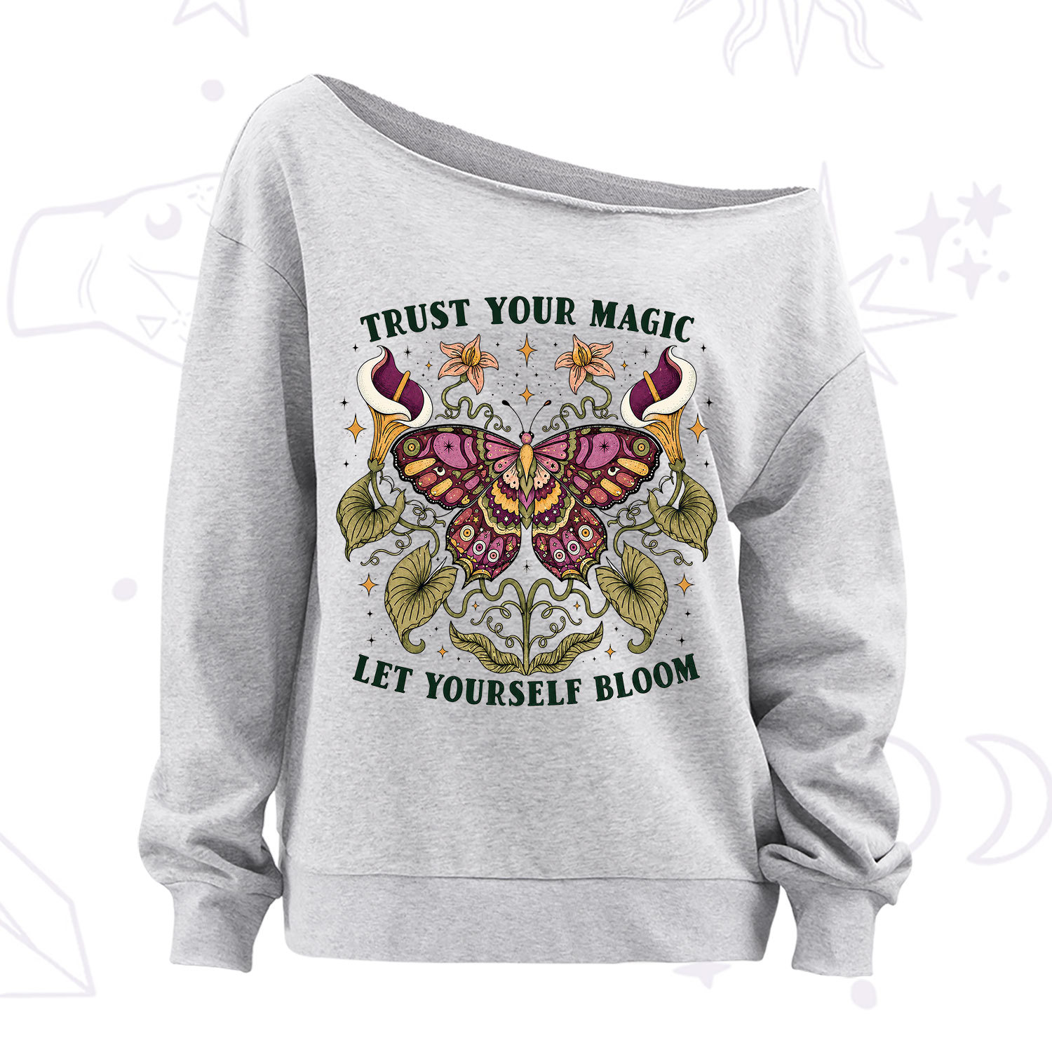 Purplehecate Trust Your Magic Butterfly Off The Shoulder Sweatshirt