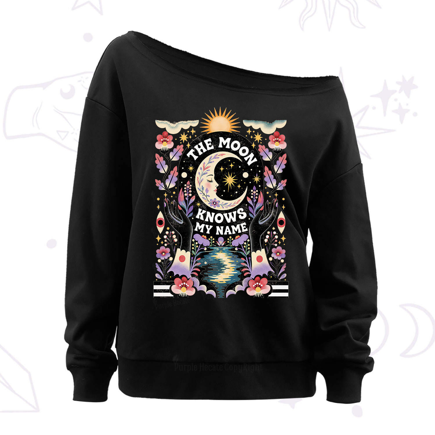 Purplehecate The Moon Knows My Name Off The Shoulder Sweatshirt