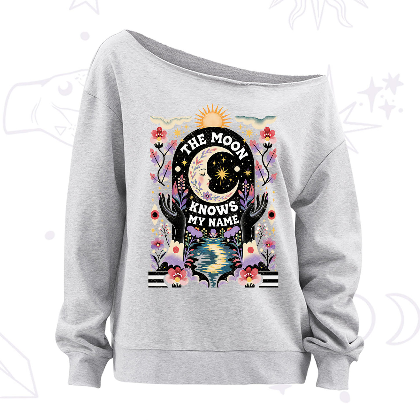 Purplehecate The Moon Knows My Name Off The Shoulder Sweatshirt