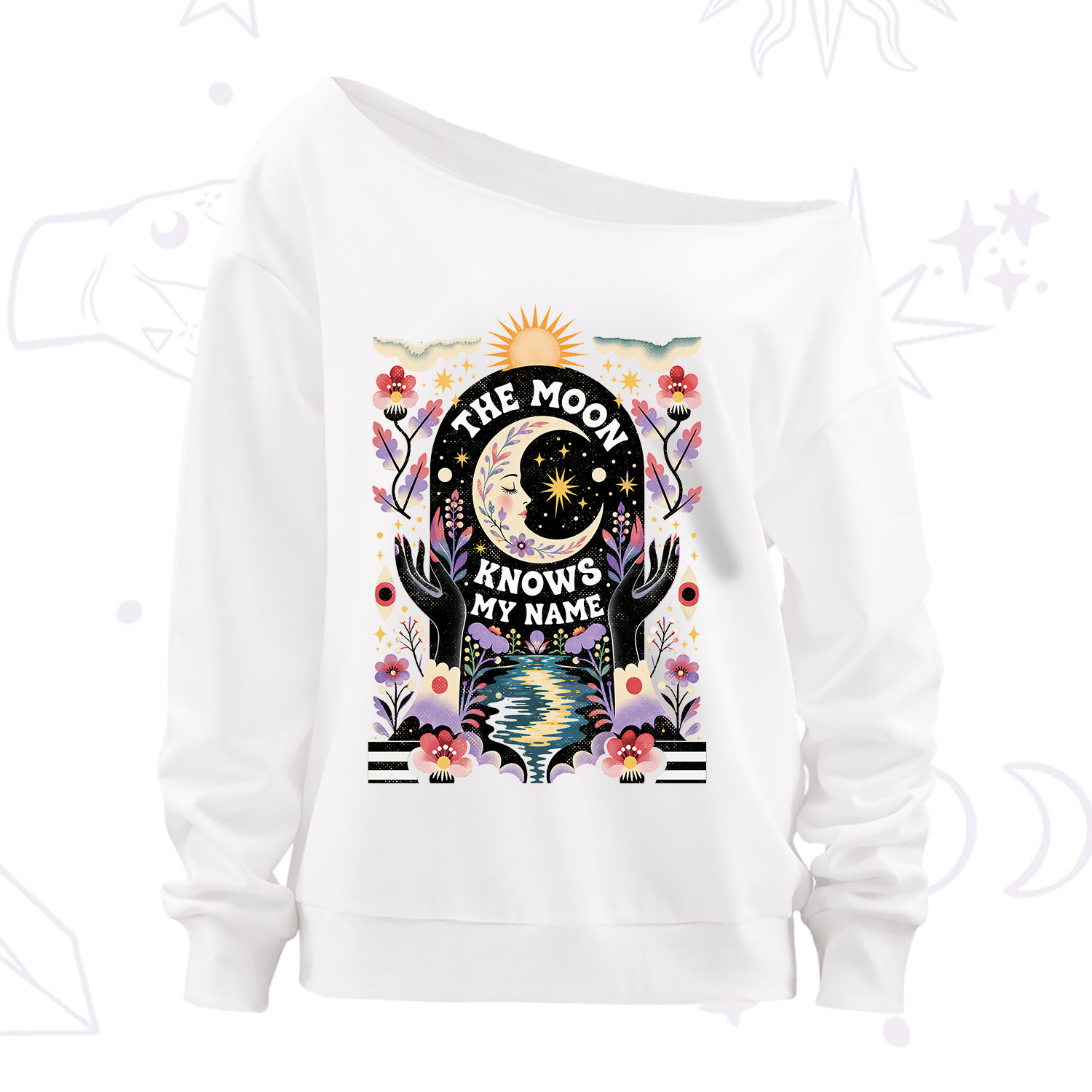 Purplehecate The Moon Knows My Name Off The Shoulder Sweatshirt