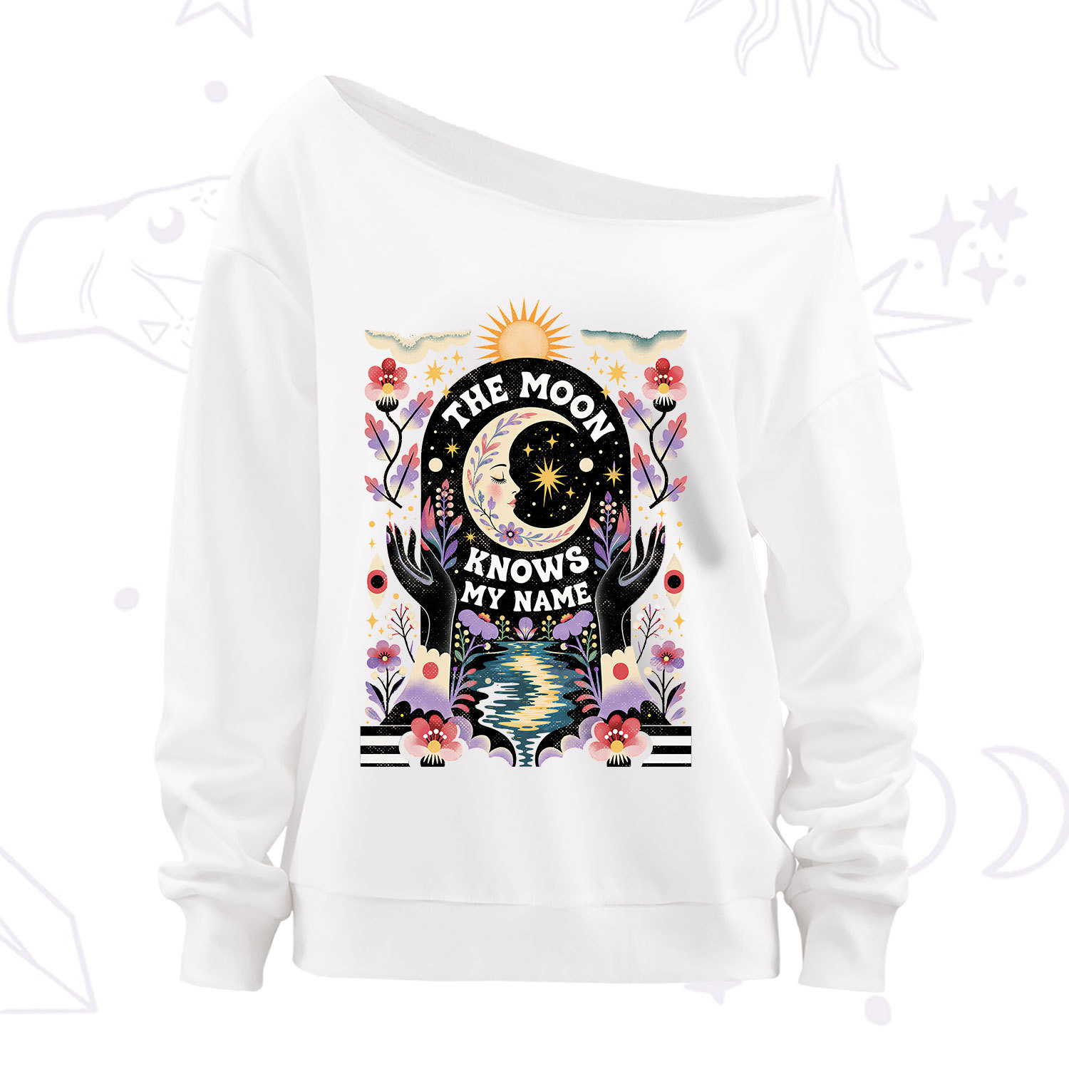 Purplehecate The Moon Knows My Name Off The Shoulder Sweatshirt