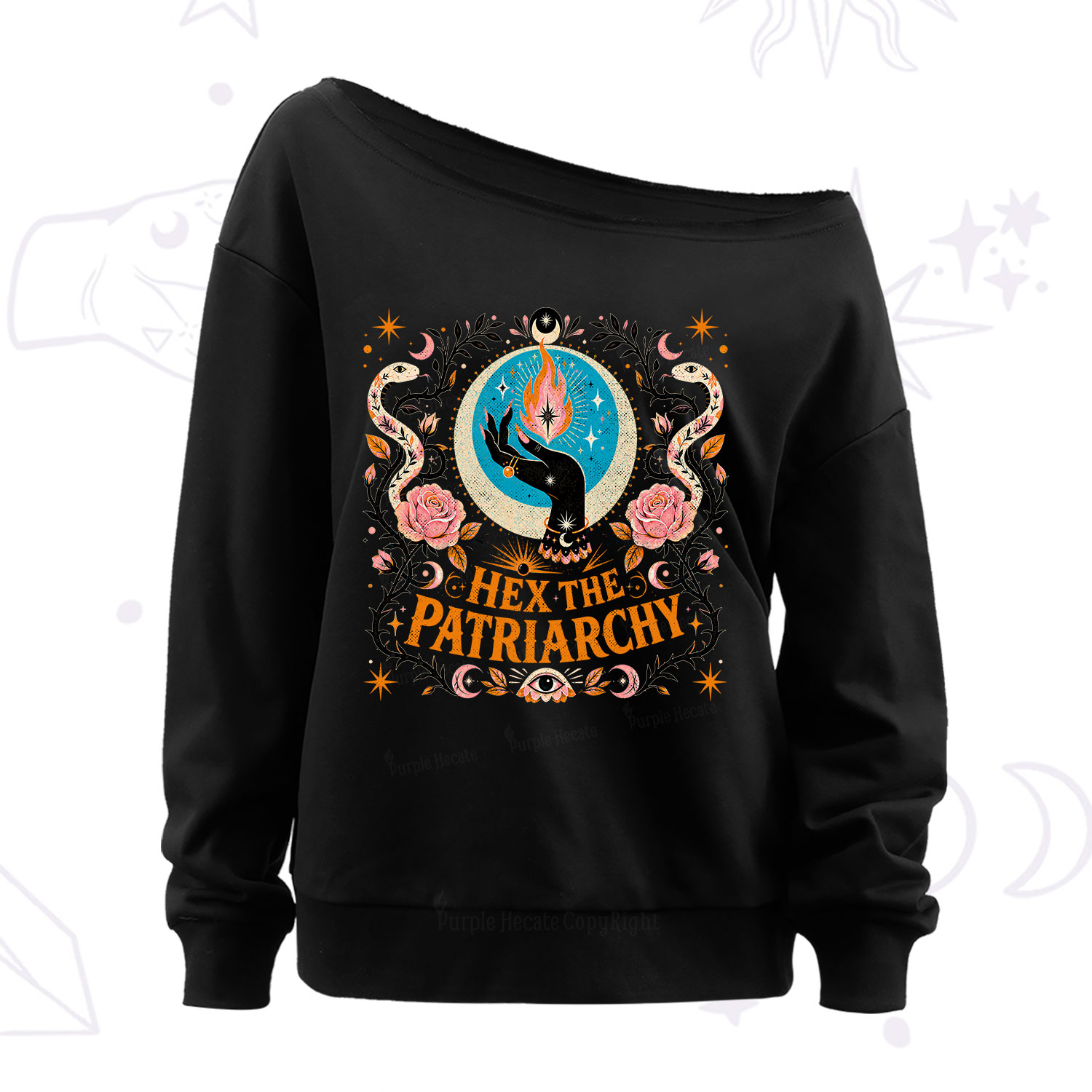 Purplehecate Hex The Patriarchy Off The Shoulder Sweatshirt