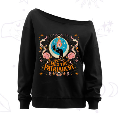 Purplehecate Hex The Patriarchy Off The Shoulder Sweatshirt