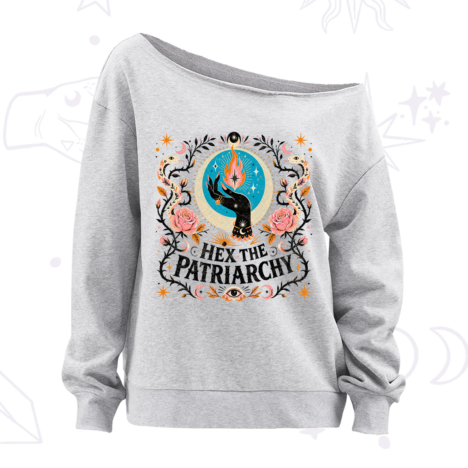 Purplehecate Hex The Patriarchy Off The Shoulder Sweatshirt