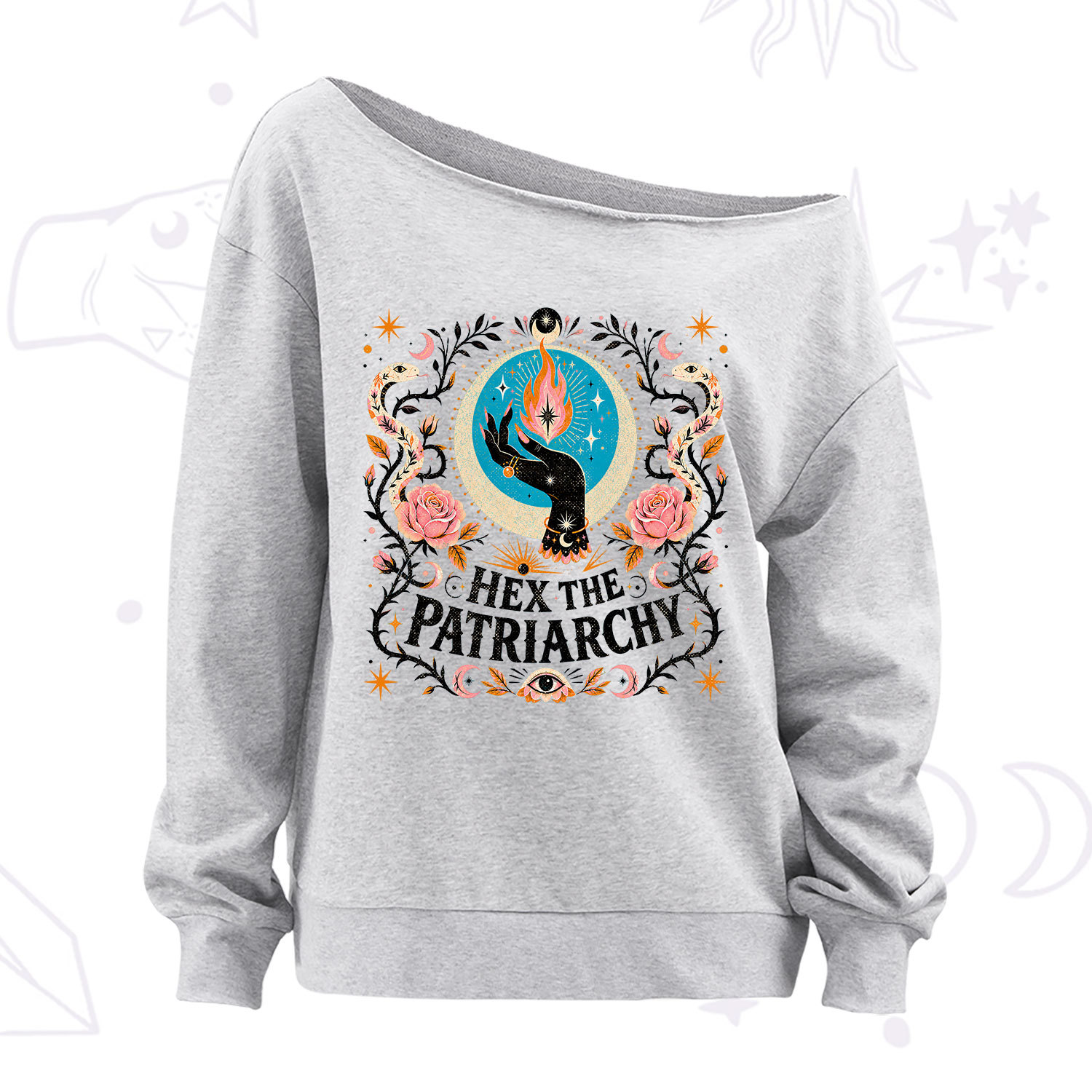 Purplehecate Hex The Patriarchy Off The Shoulder Sweatshirt