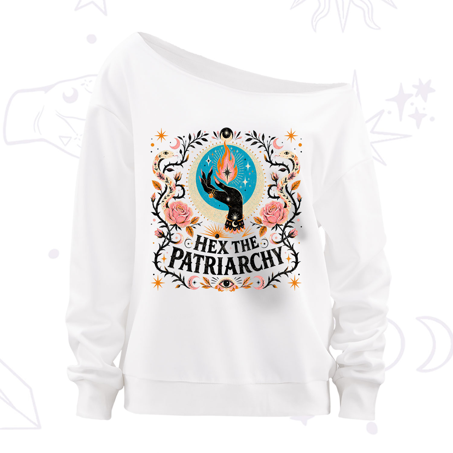 Purplehecate Hex The Patriarchy Off The Shoulder Sweatshirt