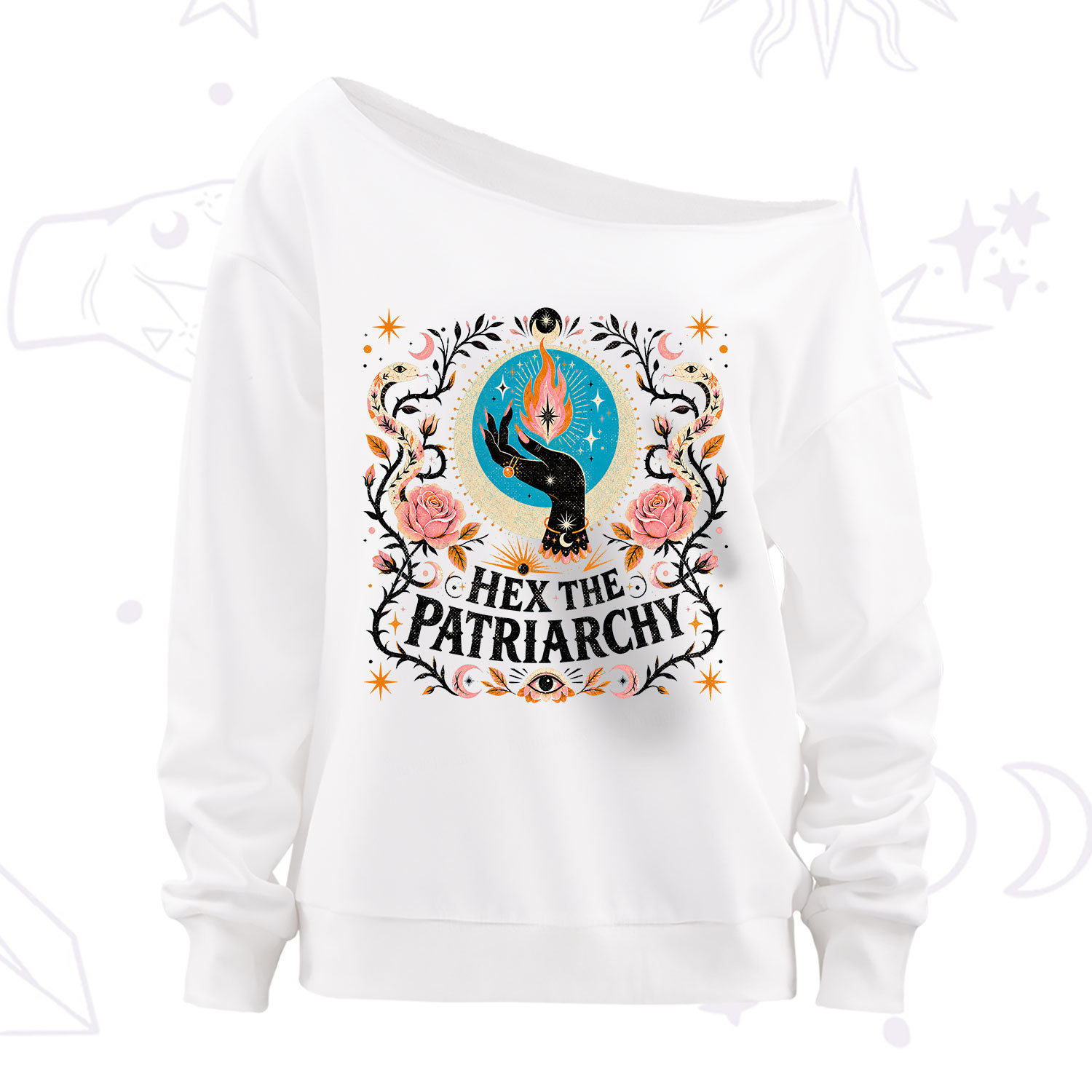 Purplehecate Hex The Patriarchy Off The Shoulder Sweatshirt