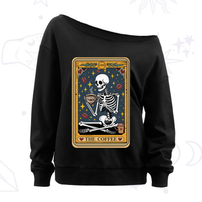 Purplehecate The Coffee Lover Tarot Card Off The Shoulder Sweatshirt
