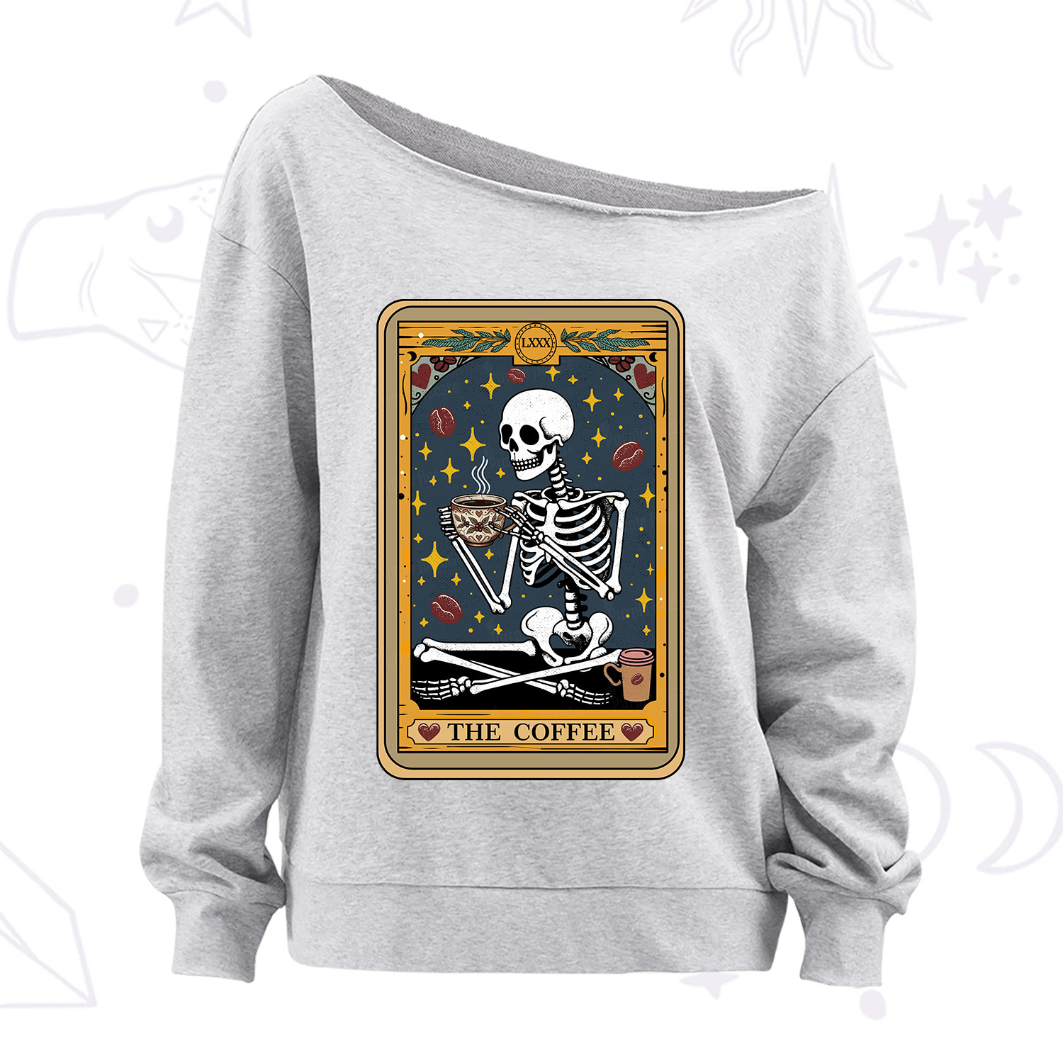 Purplehecate The Coffee Lover Tarot Card Off The Shoulder Sweatshirt